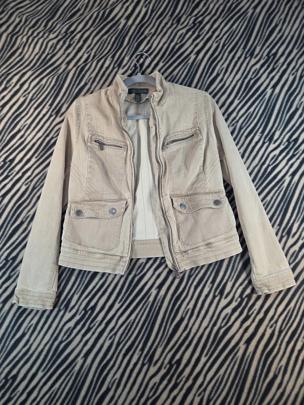 $36  Lauren Ralph Lauren Women's Beige Stretch Denim Moto Jacket with Zip Pocket
